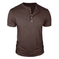 thumbnail image 2 of Domuza Mens Short Sleeve Henley Shirts Vintage Button Up Casual T-Shirts Basic Solid Workout Tees Gym Crewneck Athletic Top Brown M, 2 of 6