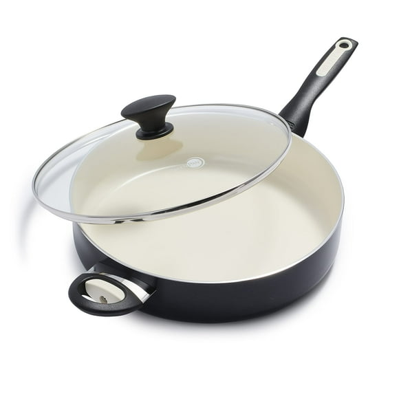 GreenPan Rio Sain Céramique Antiadhésif 5QT Sauteuse Poêle Jumbo Cuisinière avec Poignée d'Aide et Couvercle, Pfas-Libre, Lave-Vaisselle, Noir