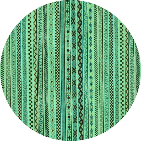 Ahgly Company Machine Washable Indoor Round Abstract Turquoise Blue Modern Area Rugs, 8' Round