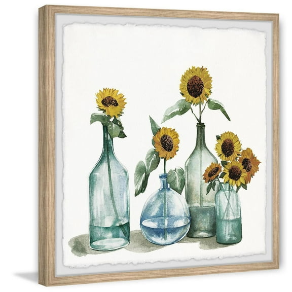 Marmont Hill Sunflowers in Blue Vase Framed Painting Print-Size:24" x 24"