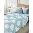 thumbnail image 4 of White Teal Daisy Queen Size Flat Sheet, Wrinkleproof & Fadeproof Cooling Flat Bed Sheet Only, Spring Summer Floral Farmhouse Breathable Soft Bedding Top Sheets 90 x 102 Inches, 4 of 8