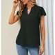 thumbnail image 2 of Camisa con ojales para mujer, volantes, manga corta, ribete con volantes, cuello en V, Color puro, camisa para mujer, Top para primavera y verano, negro XL, 2 of 6