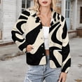 thumbnail image 3 of Jackets for Women Winter Coat Jackets Flannel Stand Collar Jacket(Abstract Black Cream Wavy Pattern,Size:S-4XL), 3 of 7
