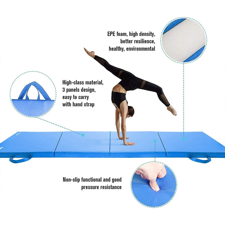 RitFit Large 3 x 6 Folding Gymnastics Mat Blue with Handles for Yoga Stretching Core Workouts Walmart