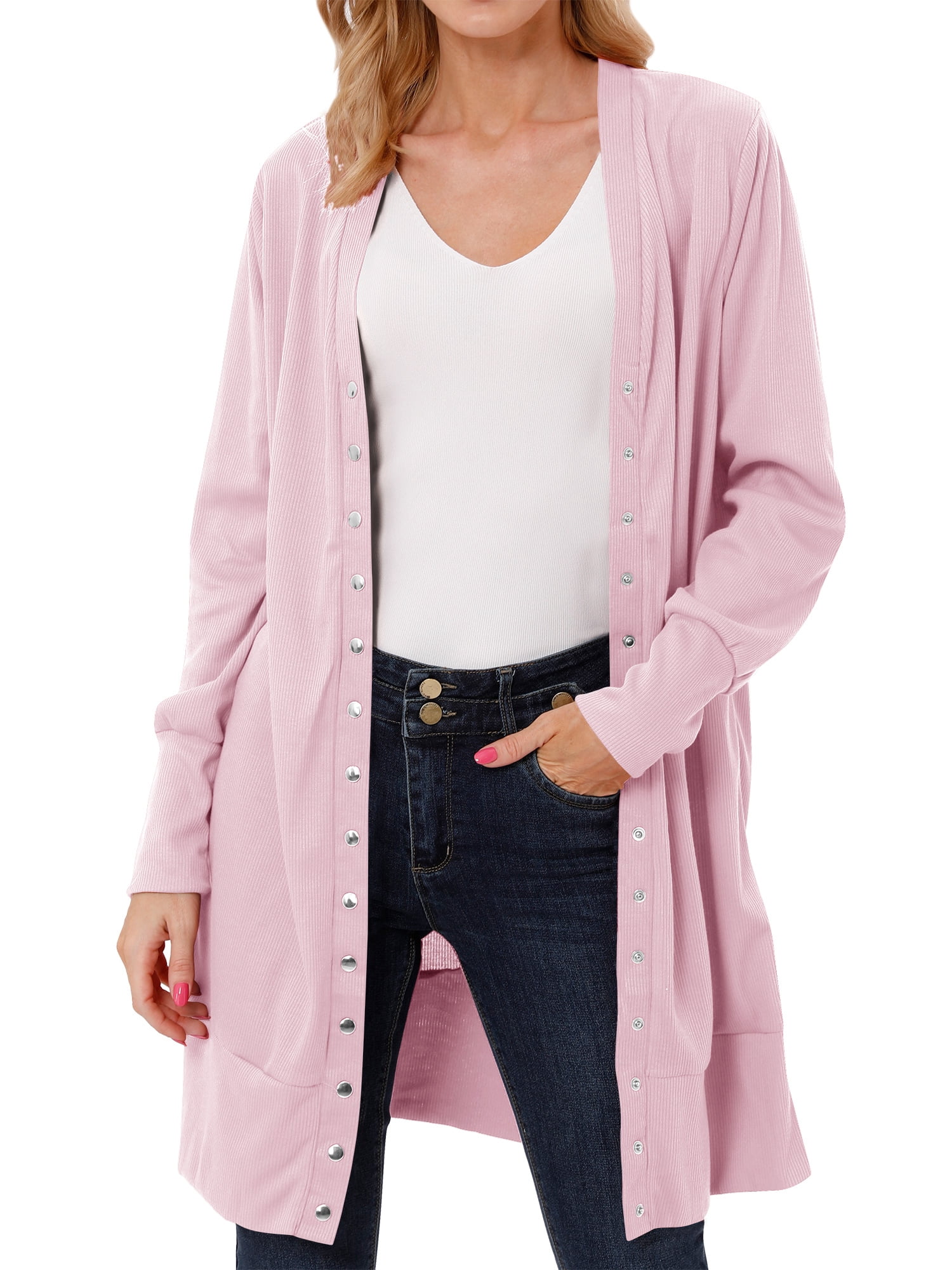 Women Button Down Solid Color Cardigan 