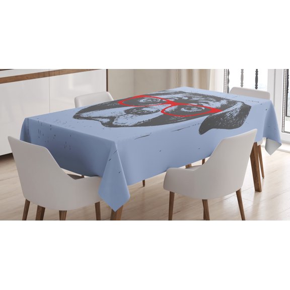 Rottweiler Tablecloth, Funny Portrait of Cute and Hipster Dog with Eyeglasses Image, Rectangular Table Cover for Dining Room Kitchen, 60" X 90",Ceil Blue Grey and Vermilion, by Ambesonne