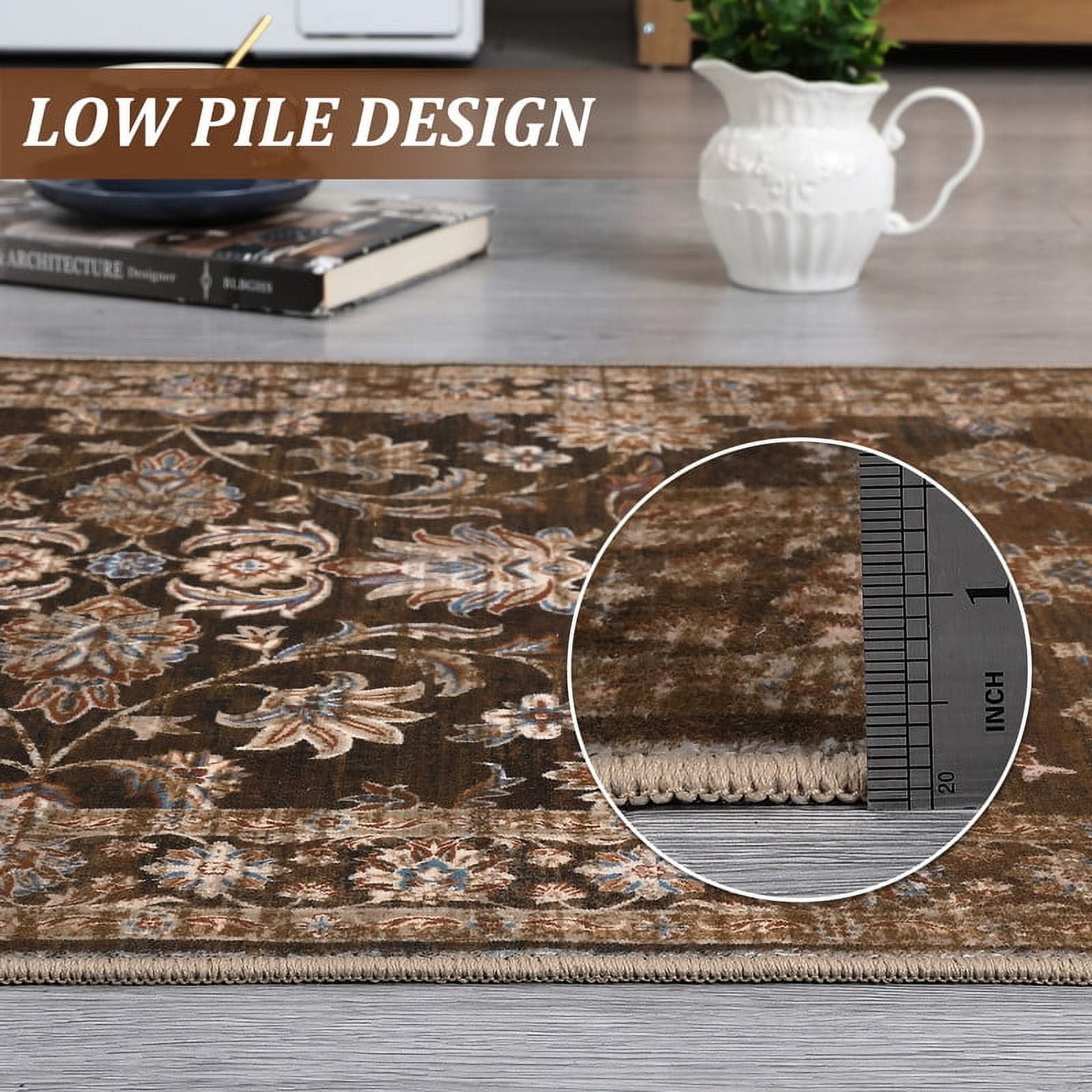 Area Rugs 5'x7' for Living Room Vintage Non Slip Washable Rugs for Dining Room Bedroom Indoor Rugs for Office Red Borwn