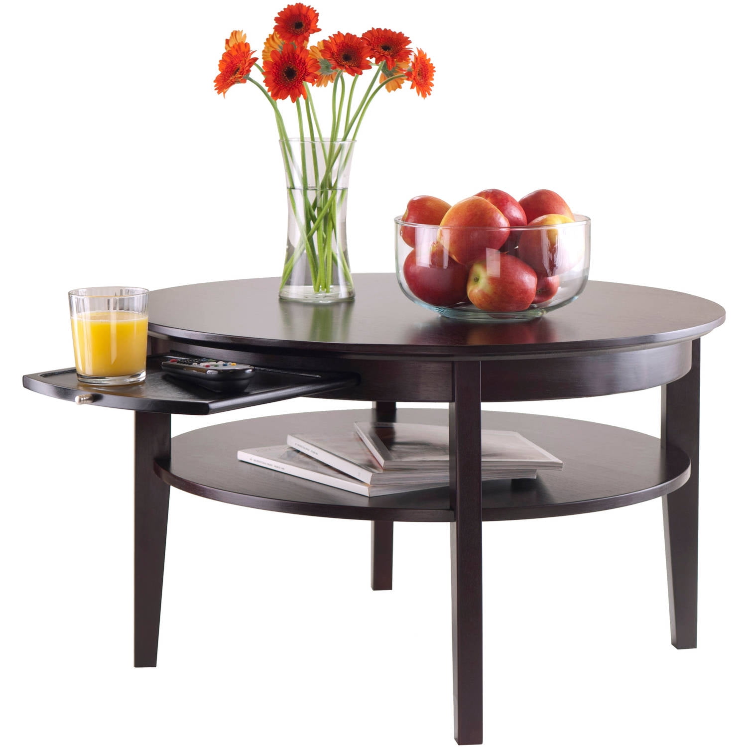 Winsome Wood Amelia Round Coffee Table With Pull Out Tray Espresso Winsome Wood Amelia Round Coffee Table With Pull Out Tray Espresso Finish