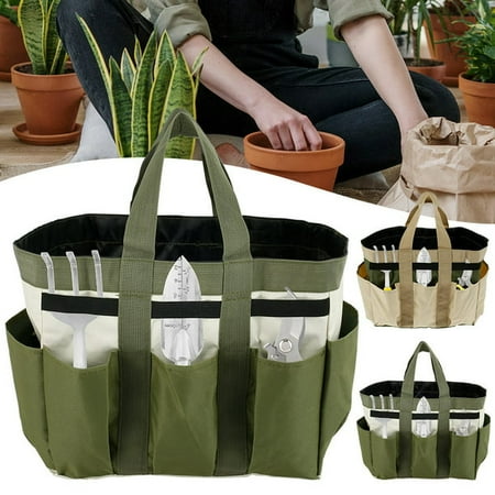 

ODOMY Gardening Tote Bag Garden Tool Bag Organizer Heavy Duty with 8 Pockets Convenient Handle Gardening Tool Kit Lawn Storage Bag