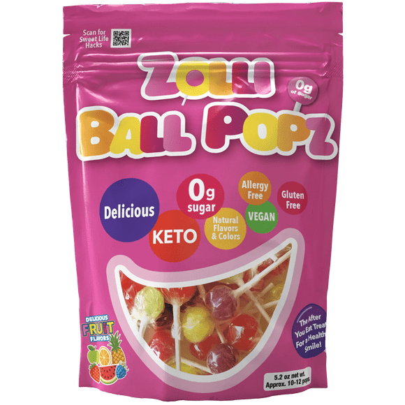Zolli Ballz Pops Assorted Fruits - Flavorful Medley (5.2 oz) | Keto-Friendly, Sugar-Free, Natural Flavors, Allergy-Free, Gluten-Free, Vegan