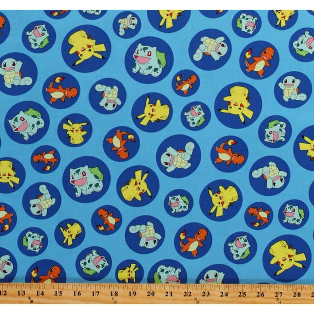 Cotton Pokemon Pikachu Charmander Squirtle Bulbasaur Blue Cotton Fabric Print By The Yard Aop 17721 4 Blue Walmart Com