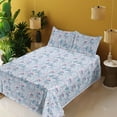 thumbnail image 2 of Ambesonne Nature Fitted & Flat Sheet with Shams 4 Pcs Set, Icy Roses Pattern Stripes, Calking, Pale Sky Blue Lavender, 2 of 5