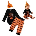 thumbnail image 4 of UAYOTSE Baby Boys Halloween Pumpkin Stripe Outfit Bodysuit Pants Hat Infant Festival Daily Wear Size 3-6 Months, 4 of 8
