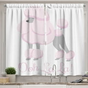 Ambesonne Ooh La La Kitchen Curtains, Poodle and Typography, 55"x45", Pale Mauve and Pale Taupe