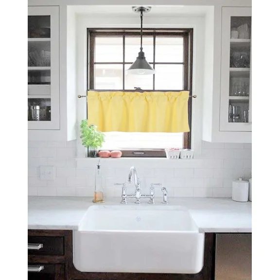 Gorgeous Home Linen 1-Piece Blackout Window Valance, 38x18 Inch Straight Microfiber Rod Pocket Curtain for Half Windows, 27 Solid Vibrant Colors (Yellow)