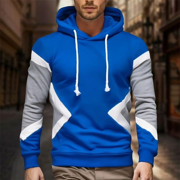 MHFRRA Sudadera con Capucha y Bloques de Color para Hombre, Estilo Casual Azul