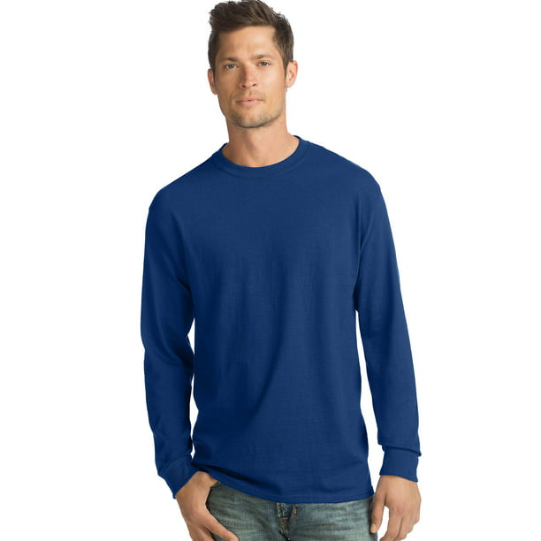 Hanes Men's Essential-T Long Sleeve T-Shirt 4-Pack Deep Royal S ...