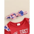 thumbnail image 5 of Musuos Baby Girl 4th of July Outfit, 3M 6M 12M 18M Letter Print Short Sleeve Romper Elastic Waist Skirt Shorts Bow Headband Summer Set, 5 of 10