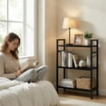 thumbnail image 2 of Atilioo 3 Tiers Bookcase, Wood Bookshelf Tall Display Shelves Storage Organizer for Bedroom, Living Room & Home Office, Black, 2 of 9
