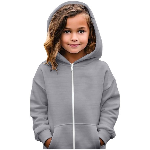 Resicozy Zip Up Hoodie Uniform for Boys Girls Zipper Oversized Long Sleeve Fall Pockets Hooded Sweatshirts Jackets with Pockets 3-12 Years Gray 100
