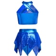 thumbnail image 3 of YiZYiF 2Pcs Girls Metallic Shiny Sequin Crop Top with Skirt for Jazz Latin Ballroom Dance Outfit Set Blue 6, 3 of 7