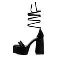 thumbnail image 4 of XYD Women Velvet Ankle Strap Rhinestones Sandals Chunky High Heels Square Open Toe Platform Pumps Wedding Event Shoes Size 5 Black, 4 of 6