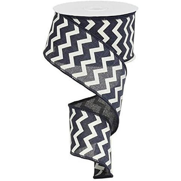 Chevron Wired Edge Ribbon 2.5", Navy Blue White - 10 Yards : RG101919