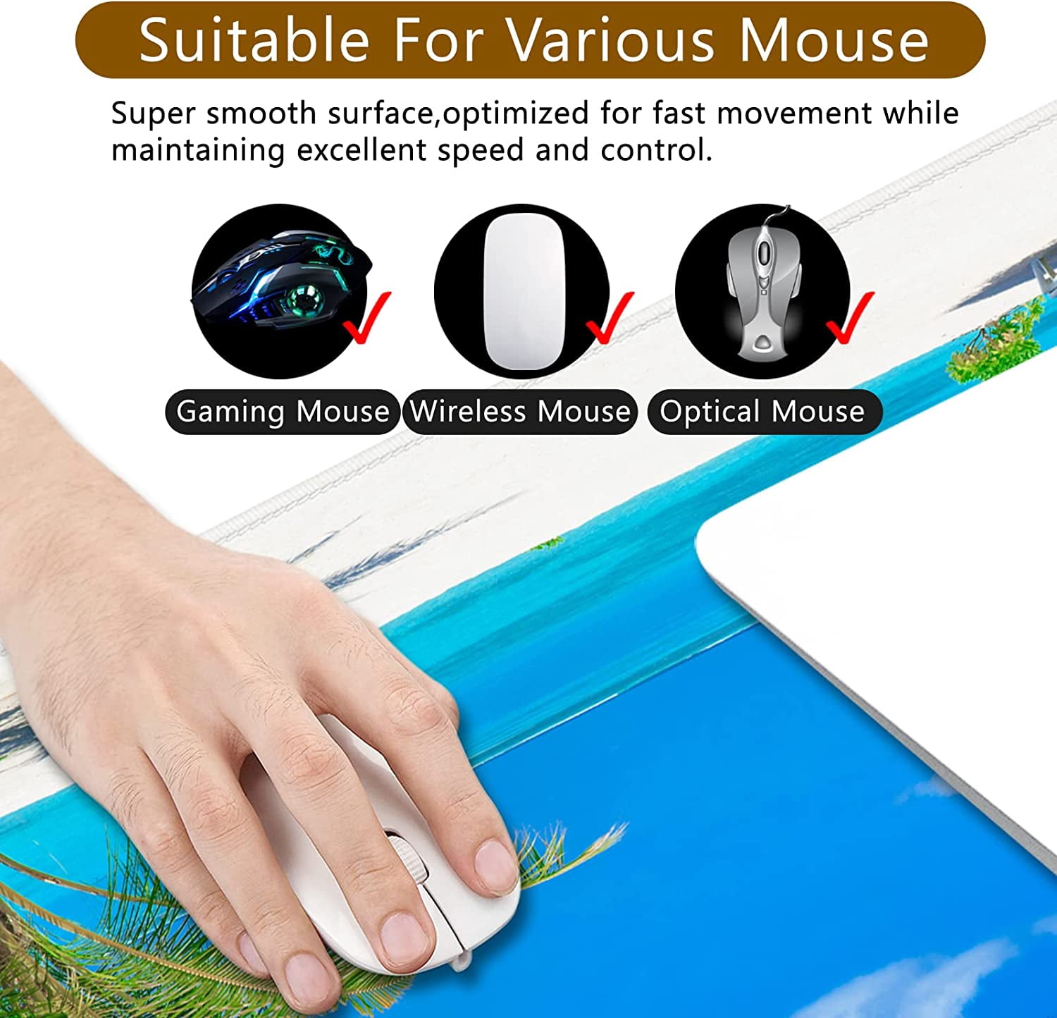 Beach Gaming Mouse Pad XXL Large Mouse Pad 35x15.7x0.12 inch Extra Large Mouse Pad Ocean Theme Blue Mouse Pad (Beach Ocean -4)