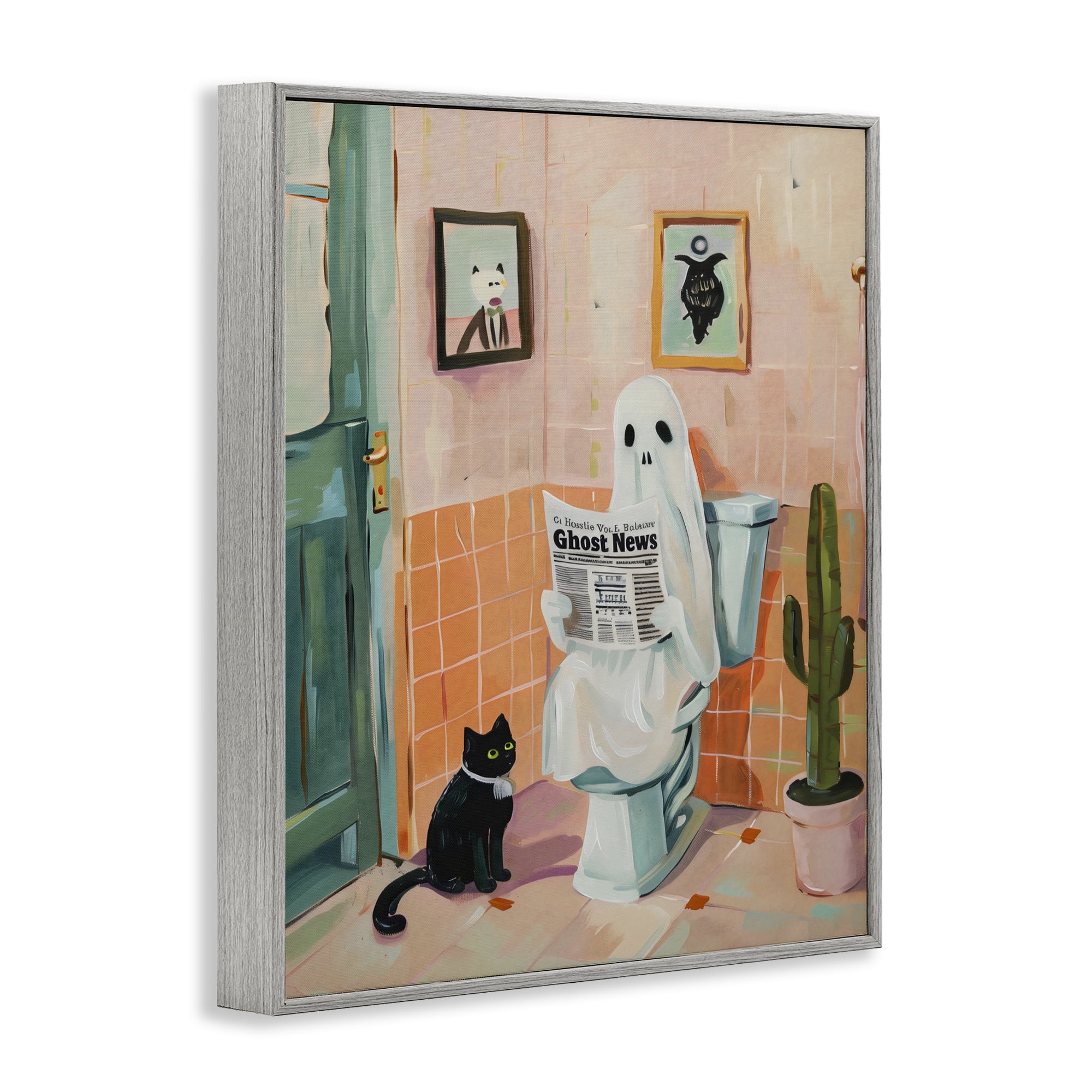 Stupell Industries Ghost Reading Newspaper Gray Framed Giclee Art, design by The Prints Vibe