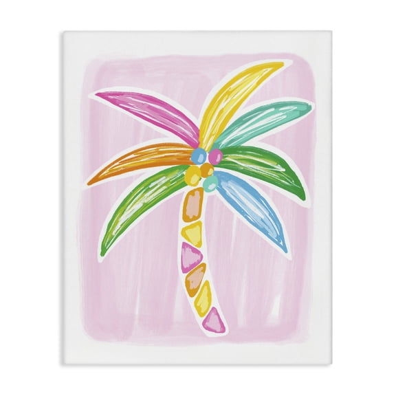 Stupell Industries Pastel Palm on Pink Botanical & Floral Painting Gallery Wrapped Canvas Art Print Wall Art, 16 x 20