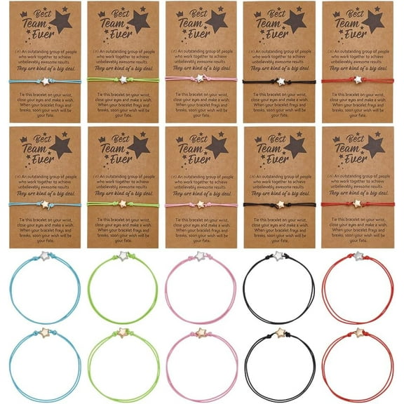 Friendship Bracelets with 20Pcs Make a Wish Card Wish Bracelet Back to School Christmas Jewelry Gifts Teamwork Bracelets Employee Appreciation Gifts for Women White