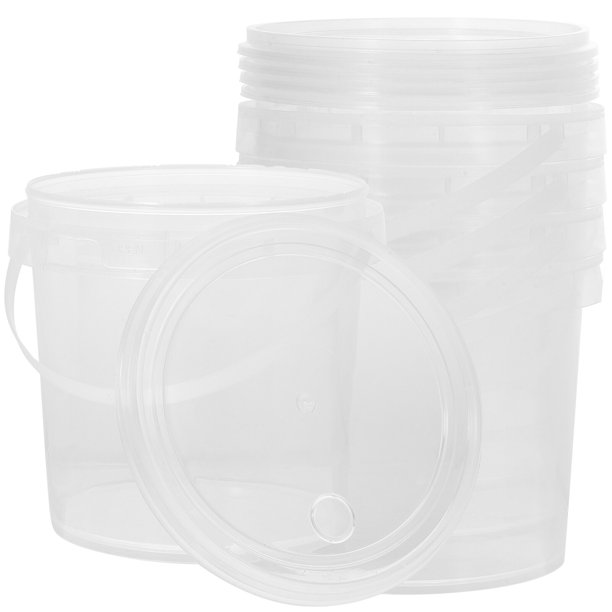 5Pcs Clear Bucket with Lid and Handle Ice Cream Tub Food Storage