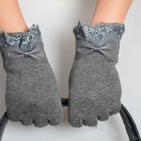 

Dadaria Winter Gloves Lace Bowknot Gloves Non-fleece Touches Screen Gloves Comfortable Warm Gloves Gray Women