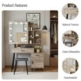 thumbnail image 2 of Space Vanity Desk with Mirror and Light, Makeup Vanity with Sliding Mirror, 3 Lighting Modes Adjustable Brightness, Bedroom Dressing Table, 4 Drawers, Cushioned Stool, Brown, 2 of 9