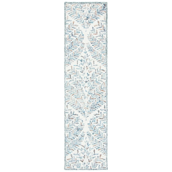 SAFAVIEH Capri Proinsias Leaves Wool Runner Rug, Ivory/Blue, 2'3" x 21'