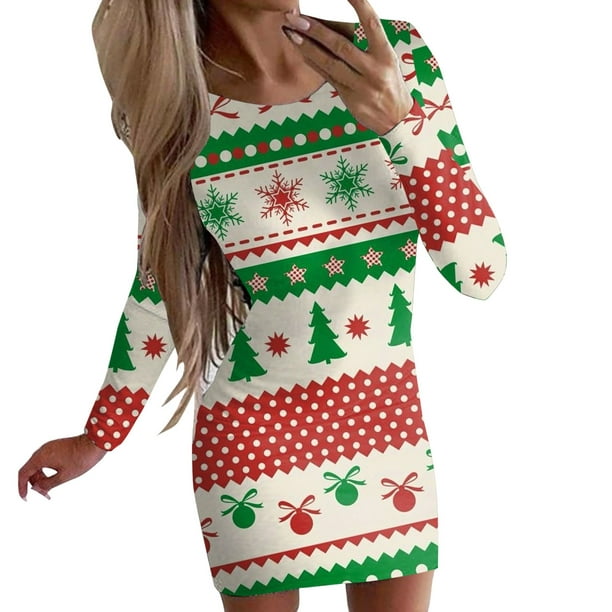 Christmas Dress For Women Holiday Dress Xmas Day Dress Women's Long Sleeve Gown 2022 New Christmas Print B Large - Walmart.com