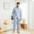 thumbnail image 4 of Vulcanodon Mens Pajama Set 100% Cotton, Long Sleeve Button Down PJ Set for Men Plaid Men's Sleepwear（Blue-White Plaid，2XL）, 4 of 6