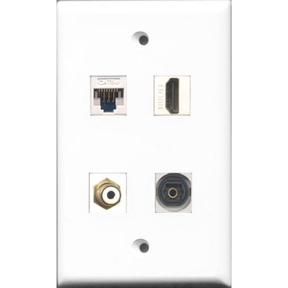 RiteAV - 1 Port HDMI and 1 Port RCA White and 1 Port Toslink and 1 Port Cat5e Ethernet White Wall Plate