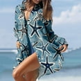thumbnail image 4 of Ruimatai Summer Spring Swimsuit Cover Up Plus Size Beach Cover Ups Summer Casual Turn-down Collar Long Sleeve Printed Smock Buttons With Pocket Shirt Dresses, 4 of 7