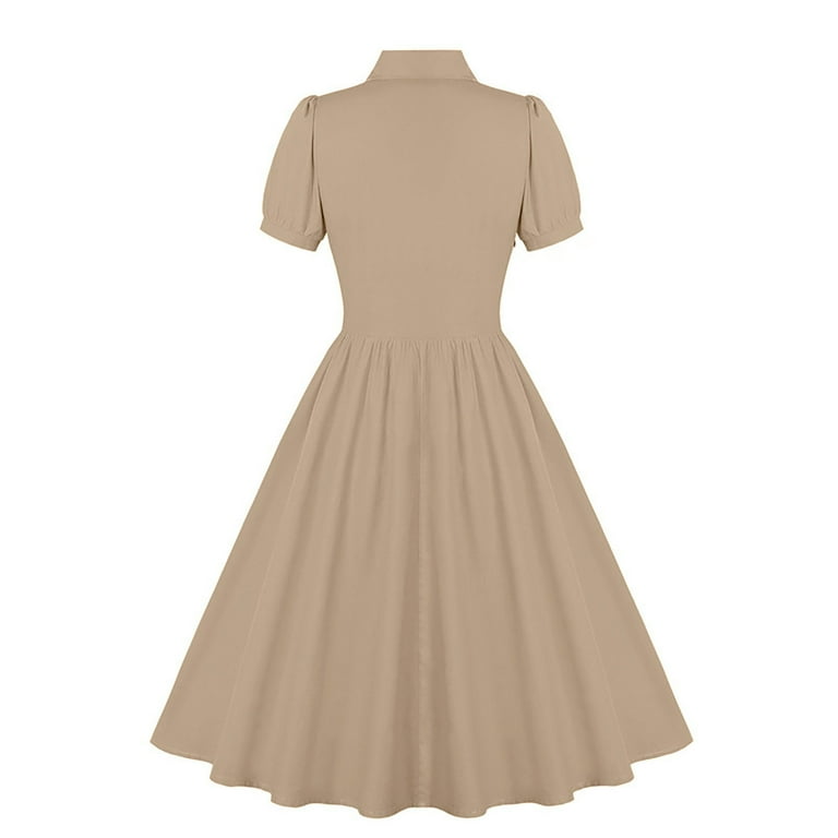 SMihono Women's Vintage 1950s Style Cotton Shirt Dress Retro Button Down  High Waist Pleated Swing Dresses with Pockets Khaki 10 - Walmart.com