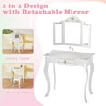 thumbnail image 3 of INFANS Kids Vanity, 2 in 1 Wooden Princess Makeup Table and Stool Set with Tri-Folding Detachable Mirror 10 Accessories, Toddler Pretend Beauty Dressing Play for Girls Aged 3+, 3 of 9