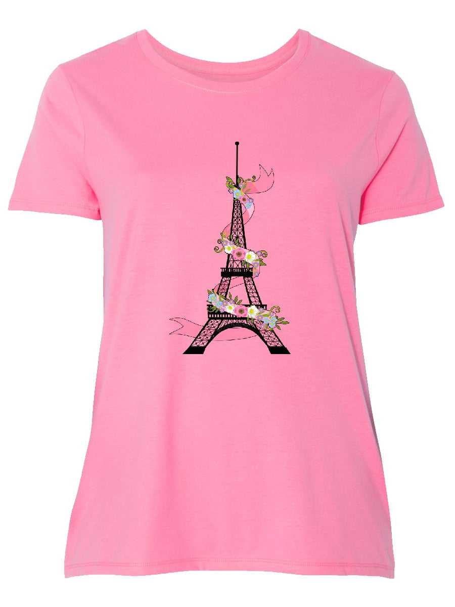 INKtastic Eiffel Tower in Paris with Flowers and Pink Banner Women's