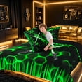 thumbnail image 4 of meiyoeat Neon Lights Full Size Comforter Sets for Boys, Sci-Fi Green Gaming Bedding Sets, Black Reversible 3pcs, 1 Comforter and 2 Pillowcases, 4 of 6
