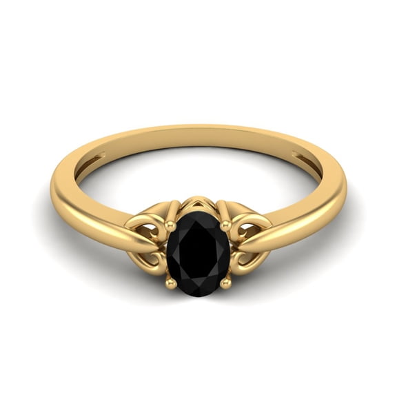 925 Sterling Silver Gold Vermeil 6X4mm Oval Black Spinel Solitaire Women Valentines Day Gifts Ring