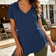 thumbnail image 6 of Jamicy Blouse Hoodies for Women Solid Color V Neck Short Sleeve Lightweight Sweatshirts Drawstring Pullover Tops, 6 of 8
