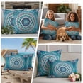 thumbnail image 5 of Turquoise Boho Flowers Outdoor Waterproof Pillow Covers, Retro Ethnic Abstract Floral Art Decorative Square Throw Pillowcase Sofa Cushion Sham for Patio/Couch/Chair, 24"x24" 2 Pack, 5 of 8