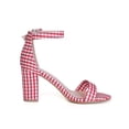 thumbnail image 2 of BLISSFUL STEP Women Buckle Block Heel Ankle Strap Open Toe Sandals Red-plaids 9, 2 of 8