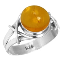 925 Sterling Silver Ring For Women - Teens Orange Amber Gemstone Silver Ring Size 8.5 November Birthstone Elegant Silver Ring Size 8.5 Halloween Gift For Sister 925 Silver Gemstone Jewelry