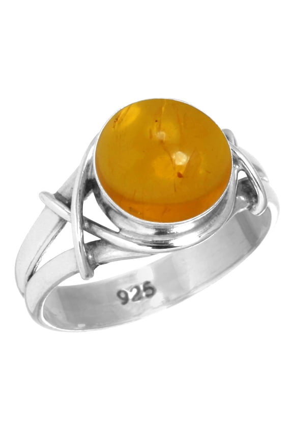 925 Silver Ring For Women - Men Orange Amber Stone Silver Ring Size 9 November Birthstone Hand Made Silver Ring Size 9 Gift For Women On Mothers' Day 925 Gemstone Silver Jewelry