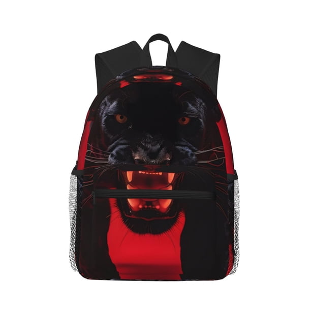 Disketp Black Panther Red Background Mochila Ligera Clásica con Múltiples Bolsillos, Mochila Casual para Hombre y Mujer, Ideal para Escuela, Trabajo y Viajes